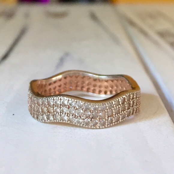 14k gold/925 wavy scalloped diamond pave ring - Picture 1 of 6
